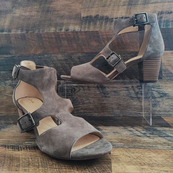 Clarks Women's Artisan Deloria Kay Taupe Sandal Heels Size 9 - Picture 1 of 8